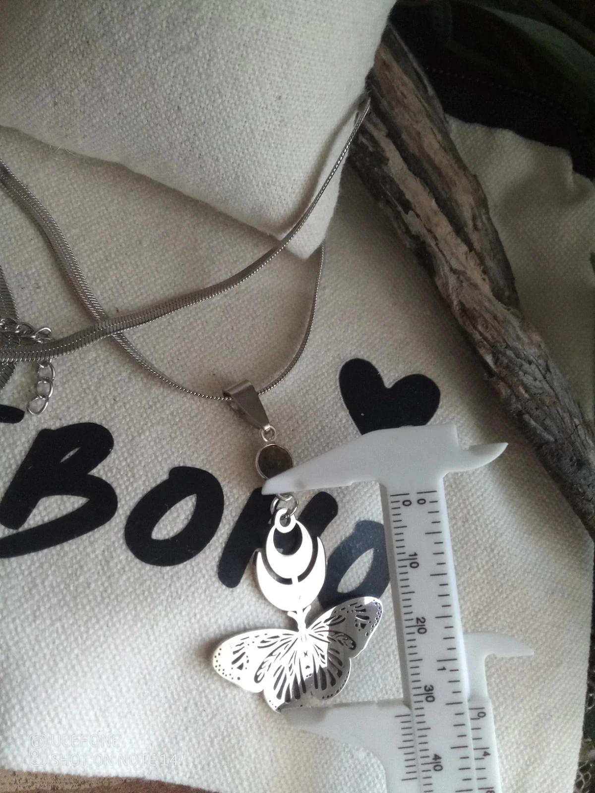 Collier labradorite papillon sphinx et double lune, argenté – photo 3